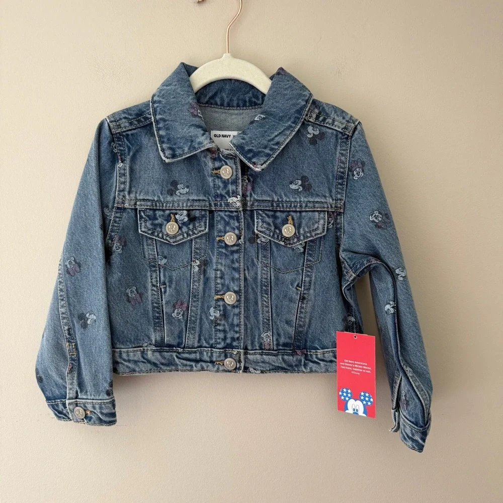Old Navy Disney Mickey Minnie Mouse Embroidered Denim Jacket 3T Blue 762349-00-1